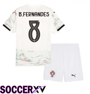 Portugal (B. FERNANDES 8) Kids Away Soccer Jersey White 2025/2026