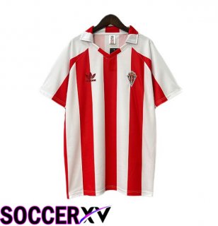 Sporting Gijon Retro Home Soccer Jersey White Red 1986-1987