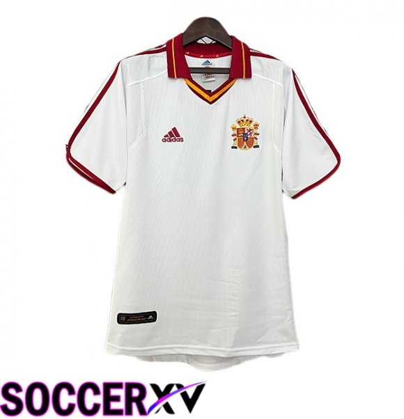 Spain Retro Away Soccer Jersey White 2000