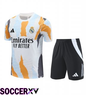 Real Madrid kit Training T Shirt + Shorts White Yellow 2025/2026