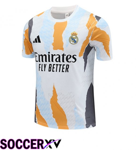 Real Madrid Training T Shirt White Yellow 2025/2026