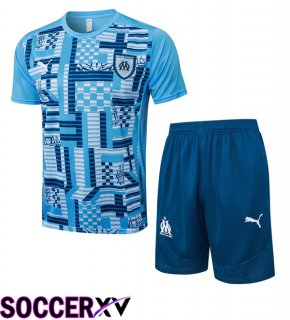 Marseille OM kit Training T Shirt + Shorts Blue 2025/2026