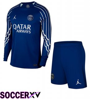 Paris PSG Kids Fourth Soccer Jersey Long sleeve Blue Royal 2024/2025