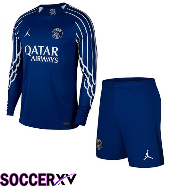 Paris PSG Kids Fourth Soccer Jersey Long sleeve Blue Royal 2024/2025