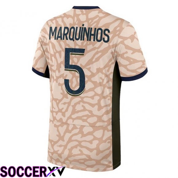 Paris PSG (Marquinhos 5) Soccer Jersey Fourth Pink 2023/2024
