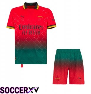 AC Milan Fourth kit Soccer Jersey + Shorts Red 2024/2025