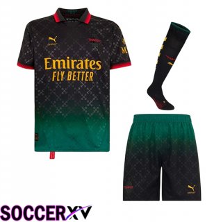 AC Milan Fourth kit Soccer Jersey (Shorts + Socks) Black 2024/2025