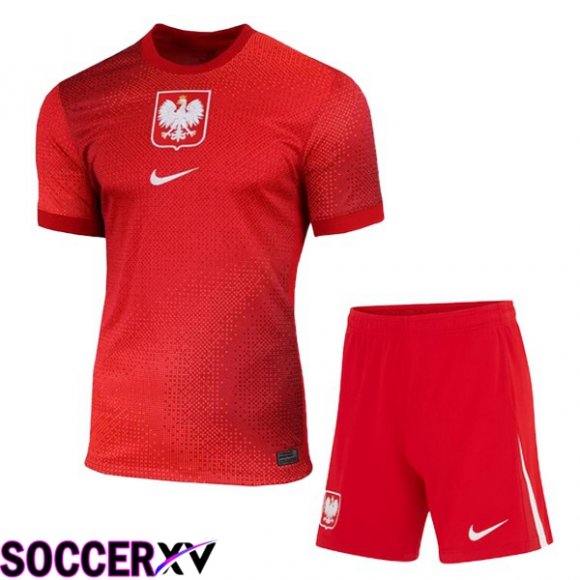 Poland Kids Away Soccer Jersey Red UEFA Euro 2024