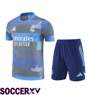 Real Madrid kit Training T Shirt + Shorts Grey Blue 2025/2026