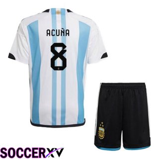 Argentina (ACUÑA 8) 3 Stars Kids Soccer Jersey Home Blue White 2022/2023