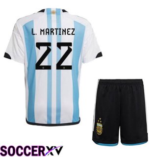 Argentina (L. MARTINEZ 22) 3 Stars Kids Soccer Jersey Home Blue White 2022/2023