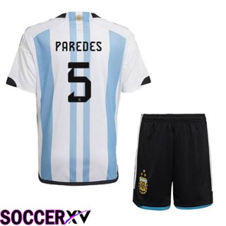 Argentina (PAREDES 5) 3 Stars Kids Soccer Jersey Home Blue White 2022/2023