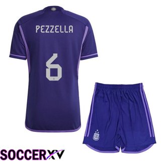 Argentina (PEZZELLA 6) 3 Stars Kids Soccer Jersey Away Purple 2022/2023
