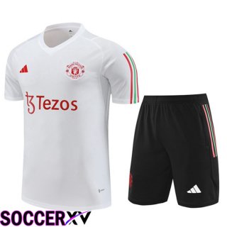 Manchester United Training T Shirt + Shorts White 2023/2024