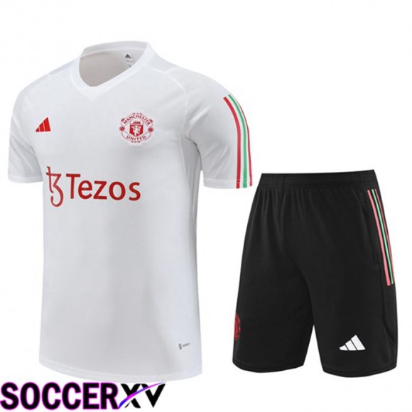 Manchester United Training T Shirt + Shorts White 2023/2024