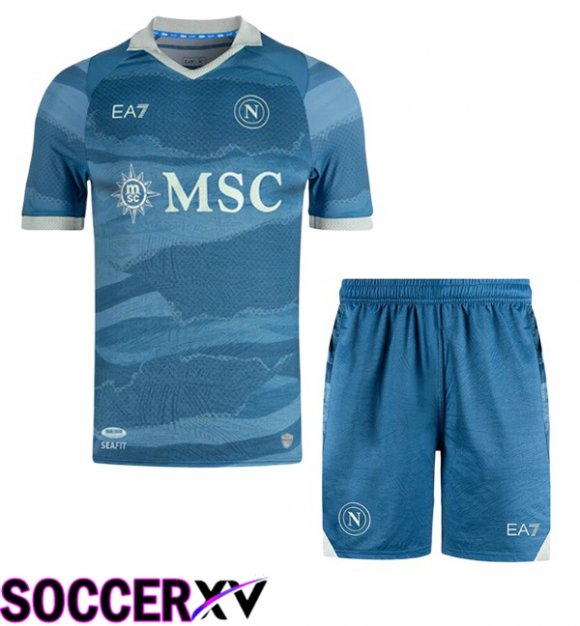 SSC Napoli Kids Soccer Jersey Fourth Soccer Jersey Blue 2024/2025