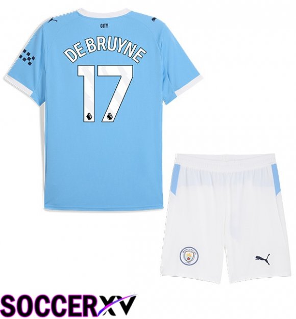 Manchester City (Kevin De Bruyne 17) Kids Home Soccer Jersey Blue 2025/2026
