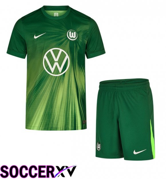 Vfl Wolfsburg Kids Home Soccer Jersey Green 2025/2026