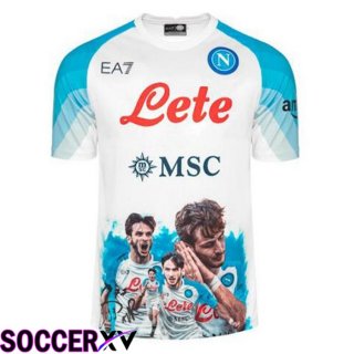 SSC Napoli (Kvaratskhelia 77) Soccer Jersey Face Game Blue White 2022/2023