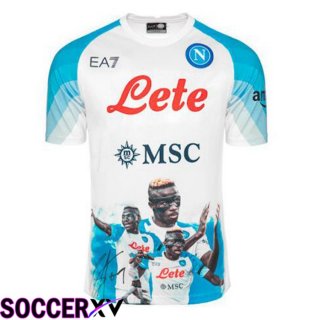 SSC Napoli (Osimhen 9) Soccer Jersey Face Game Blue White 2022/2023