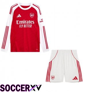 Soccer Jersey Arsenal Kids Home Long sleeve Red White 2025/2026
