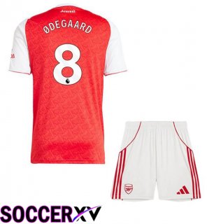 Soccer Jersey Arsenal (ØDEGAARD 8) Kids Home Red White 2025/2026
