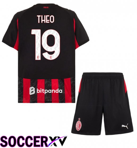 Soccer Jersey AC Milan (THEO 19) Kids Home Red Black 2025/2026