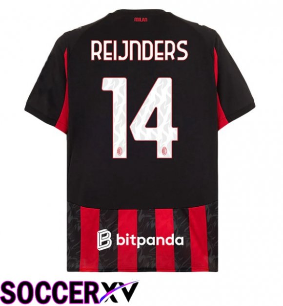 Soccer Jersey AC Milan (Reijnders 14) Home Red Black 2025/2026