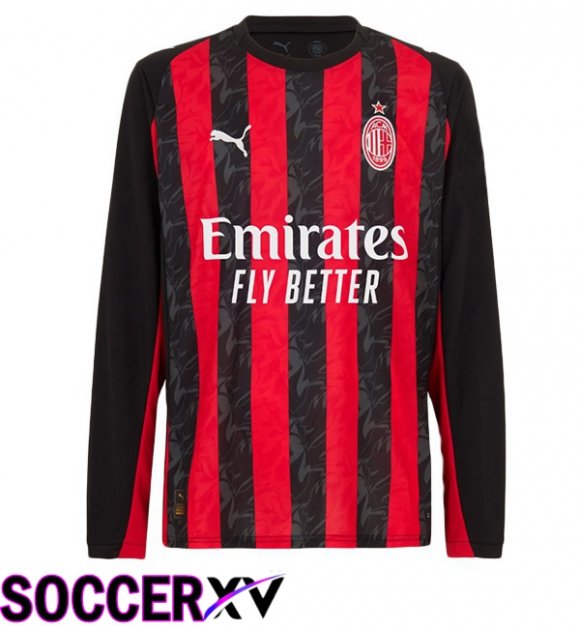Soccer Jersey AC Milan Home Long sleeve Red Black 2025/2026