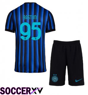 Soccer Jersey Inter Milan (BASTONI 95) Kids Home Blue Black 2025/2026