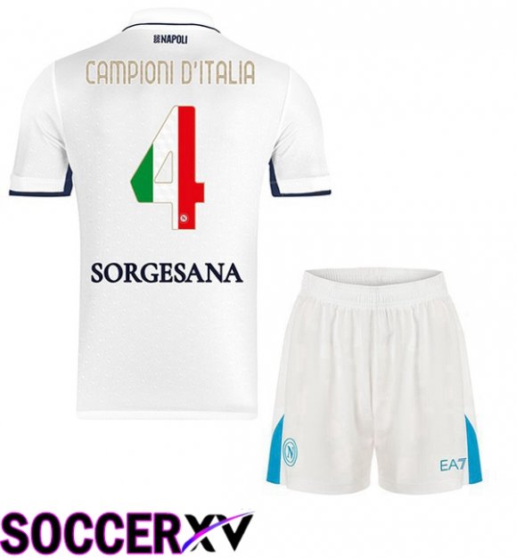 Soccer Jersey SSC Napoli Campioni D'Italia Kids Away White 2024/2025
