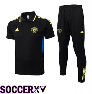 Manchester United Soccer Polo + Training Pants Black 2025/2026