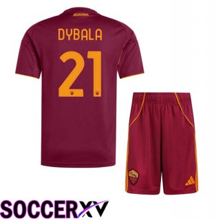 AS Rome (DYBALA 21) Kids Home Soccer Jersey Red 2025/2026