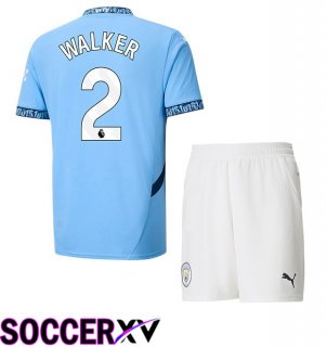 Manchester City (Kyle Walker 2) Kids Home Soccer Jersey Blue 2024/2025