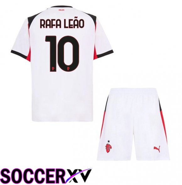 AC Milan (Rafa Leão 10) Kids Away Soccer Jersey White 2025/2026