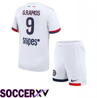 Paris PSG (G. Ramos 9) Kids Away Soccer Jersey White 2025/2026
