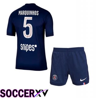Paris PSG (Marquinhos 5) Kids Home Soccer Jersey Blue Royal 2025/2026