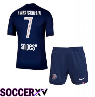 Paris PSG (Kvaratskhelia 7) Kids Home Soccer Jersey Blue Royal 2025/2026