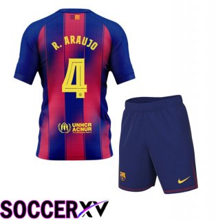 FC Barcelona (R. ARAUJO 4) Kids Home Soccer Jersey Blue Red 2025/2026