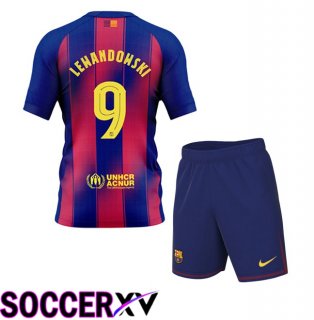 FC Barcelona (LEWANDOWSKI 9) Kids Home Soccer Jersey Blue Red 2025/2026