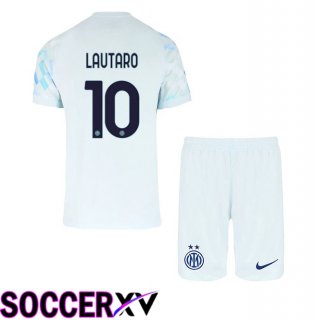 Inter Milan (LAUTARO 10) Kids Away Soccer Jersey White Blue 2025/2026