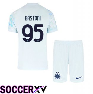 Inter Milan (BASTONI 95) Kids Away Soccer Jersey White Blue 2025/2026