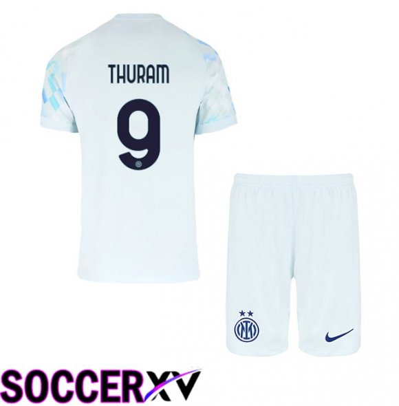 Inter Milan (THURAM 9) Kids Away Soccer Jersey White Blue 2025/2026