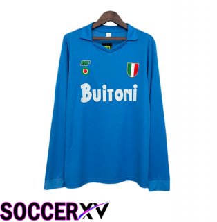SSC Napoli Retro Home Soccer Jersey Long sleeve Blue 1987-1988