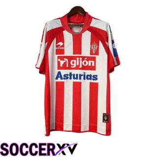 Sporting Gijon Retro Home Soccer Jersey White Red 2008-2009