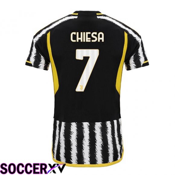 Juventus (CHIESA 7) Soccer Jersey Home Black White 2023/2024