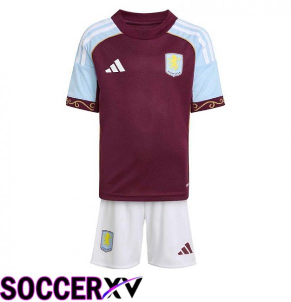 Aston Villa Kids Home Soccer Jersey Red 2025/2026
