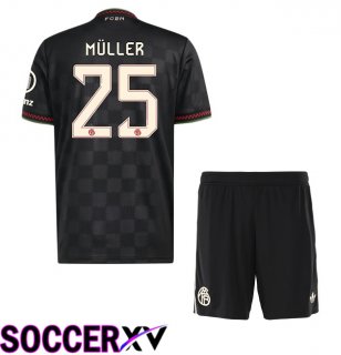 Bayern Munich (Müller 25) Kids Third Soccer Jersey Black 2025/2026