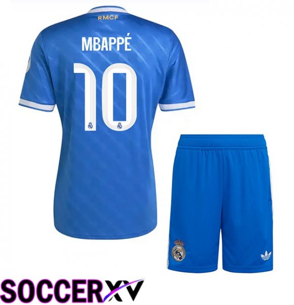 Real Madrid (Mbappé 10) Kids Third Soccer Jersey Blue 2025/2026