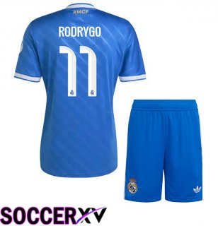 Real Madrid (Rodrygo 11) Kids Third Soccer Jersey Blue 2025/2026